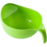 Rice Washing Filter Strainer Basket Colander Sieve Fruit Vegetable Bowl Drainer Cleaning Tools Home Kitchen Kit (S, green)
