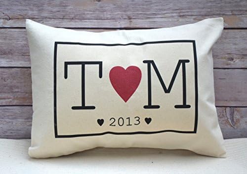Personalized Couples Heart Valentine Pillow with Date deep Red Heart with Anniversary Date Cotton 2nd Anniversary Gift