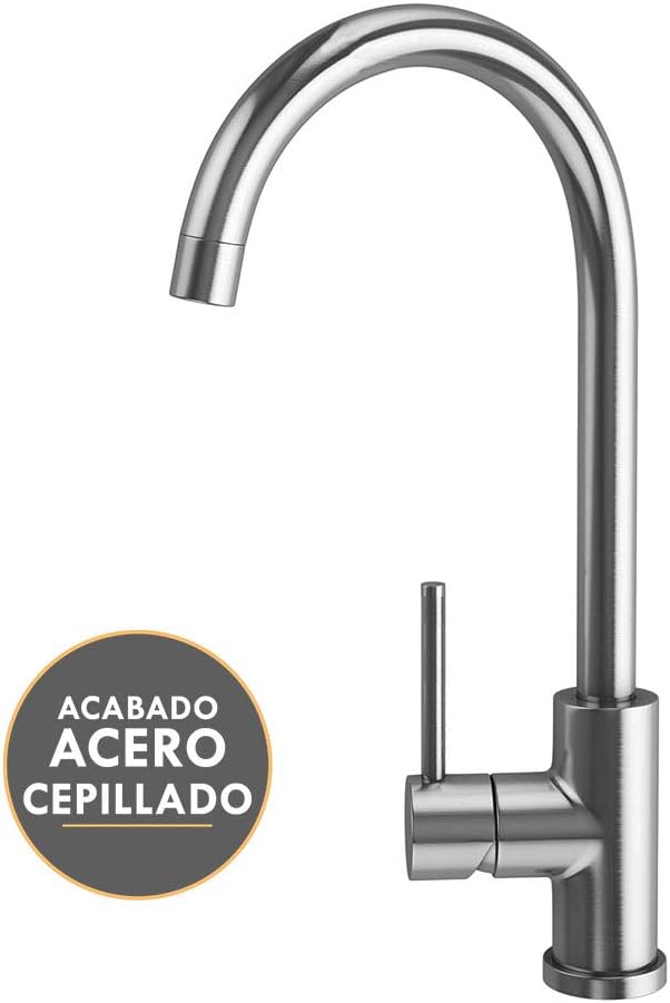 VEL High Spout Sink Mixer Tap Round Brass Design with Brushed Steel Finish Anti Fingerprints Total Height 36.5 cm Genuine Parts - Image 3