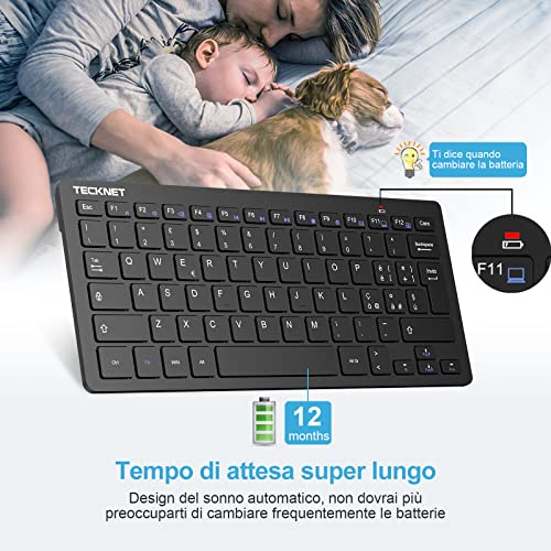 TECKNET Wireless PC Keyboard, Wireless Keyboard for PC Laptop Windows and Android, Very Long Battery Life, Italian QWERTY Layout, Silent and Ultra Slim