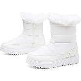 ZGR Womens Winter Snow Boots with furry,Waterproof Black and White Boots for women,Warm Mid Calf Boots for Outdoor