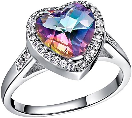 925 Sterling Silver CZ Colorful Heart Crystal Promise Engagement Band Ring