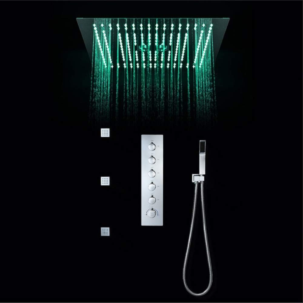 GGOII Shower Bathroom Thermostatic Shower Faucets Embedded Ceiling Mounted Rainfall Misty Shower Head Big Rain LED Shower Set 40cm Led Shower Shower Set