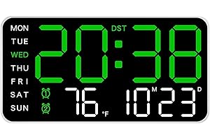8.4” Display Led Wall Clock - Battery Operated Digital Wall Clock with Date, Temperature, Auto-Dimming & 5-Level Brightness f