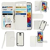 xhorizon Premium Leather Folio Case [Wallet Function] [Magnetic Detachable] Fashion Wristlet Lanyard Hand Strap Purse Multiple Card Slots Cash Compartment Pocket for Samsung Galaxy S5 (i9600)