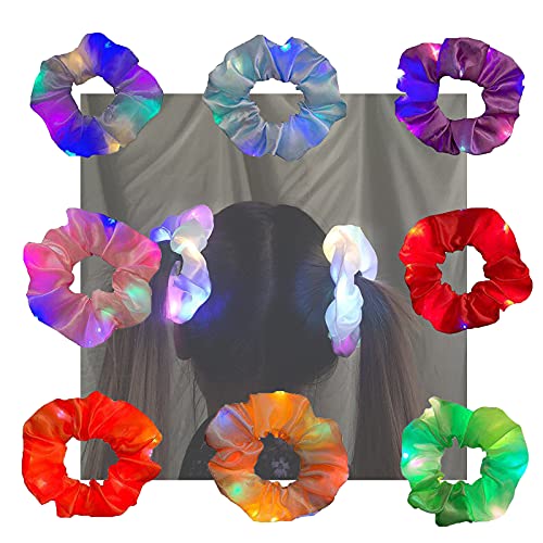 Hair Band, Fashion Tie-Dye Velvet Scrunchies with Hidden Pocket with LED Lamp Night Hairband for Halloween (D)
