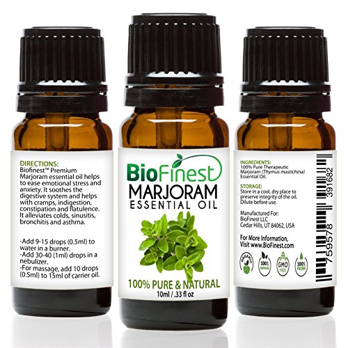 BioFinest Marjoram Oil - 100% Pure Marjoram Essential Oil - Premium Organic - Therapeutic Grade - Best For Aromatherapy - Antiseptic - Ease Stress/Anxiety - FREE E-Book (10ml)
