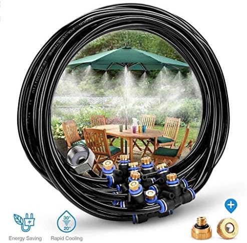 Misting Cooling System Kits, 26.2FT (8M) Misting Line 9 Brass Mist Nozzles A Brass Adapter(3/4) Watering System for Patio Garden Greenhouse Trampoline