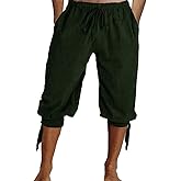 Mens Pirate Shorts Halloween Medieval Renaissance Banded Pants Viking Knicker Colonial Linen Costume