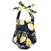 Cute Baby Infant Girls One Piece Clothes Romper Halter Backless Pear Printed Floral Bodysuit Ruffle Jumpsuit Outfits (6-12 Months)