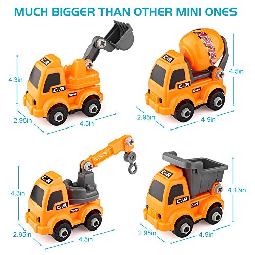 EpochAir Kids Construction Toys Set, 4 PCS Assembly Vehicles Boy Toys Construction Play Vehicles Trucks Car Toy, Including Excavator Crane Dumper Tank Truck for Kids Toddlers Children Boys and Girls