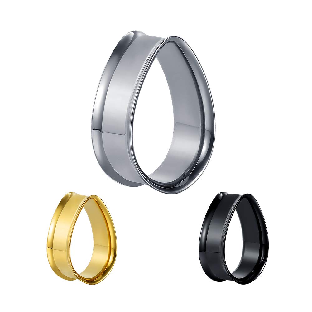 TBOSEN 2PCS Water Drop Shape Flesh Tunnels Ear Plugs Stainless Steel Ear Gauges Stretcher Expander Tunnels Gauges Piercing Jewelry 0g-1" in 8mm-25mm