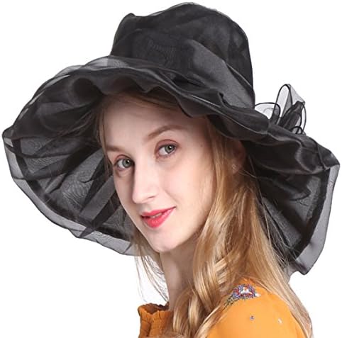 Ofocam Summer Women's Sun Hats Organza Hat Wide Brim Church Tea Party Wedding Hat