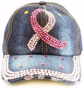 Cap-Crystal Pink Ribbon On Blue Denim