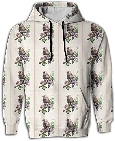 Watercolor Bird On Branch Men Unique Fashion Pullover Hood With Big Pockets