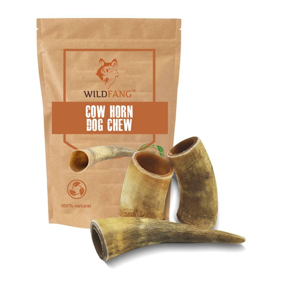 Wildfang® Cattle Horn Dog Chews Long Lasting, Medium - Dog Toys for Aggressive Chewers, Natural Teething & Enrichment Toys, Training for Chewing Muscles, Dental Chews for Dogs Up to 25 kg, Pack of 3