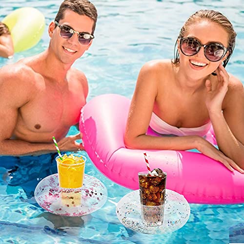 FUTUREPLUSX Inflatable Drink Holder, 12PCS Sparkling Confetti Drink Pool Floats Cup Holder Floats Inflatable Floating Coasters for Pool Party Water Fun Kids Bath Toys Shower