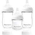 Numvim Glass Baby Bottles Gentle Slow Flow, Newborn Breastfeeding Bottle with Anti Colic Nipple for 0 Months Babies, 3 Packs (White, 3oz+5oz)