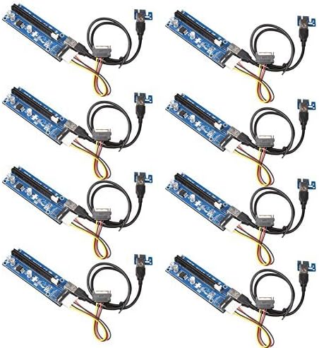 SHARPALIN 8Pack V006 PCI-E 1x to 16x Powered Riser Adapter Card with USB 3.0 Extension Cable & MOLEX to SATA Power Cable - GPU Riser Adapter - Ethereum Mining ETH (8Pack V006)