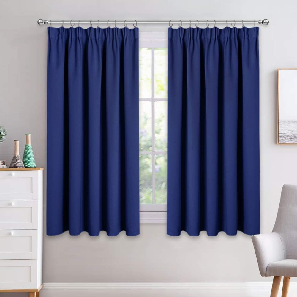 PONY DANCE Thermal Blackout Curtains 54 Inch Drop Pencil Pleat Blue Blackout Curtains for Boys Bedroom Nursery Short Window Curtains with Hooks for Track Rail W46 X L54 - Image 3