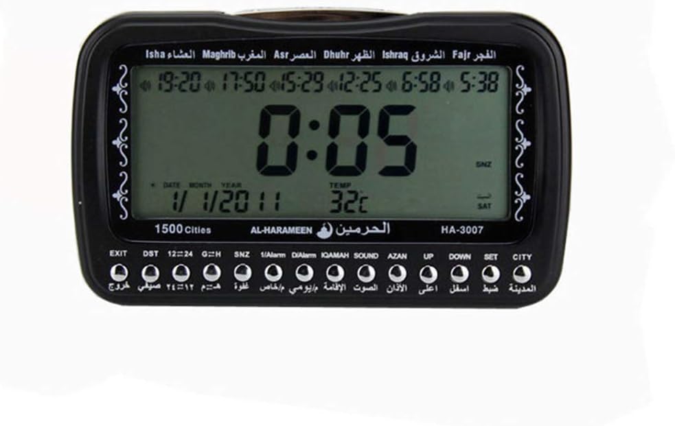 HXHH Muslim Prayer Clock Desktop Electronic Calendar, Azan Alarm Clock with Prayer Music Union Time Alarm Clock Temperature Backlit