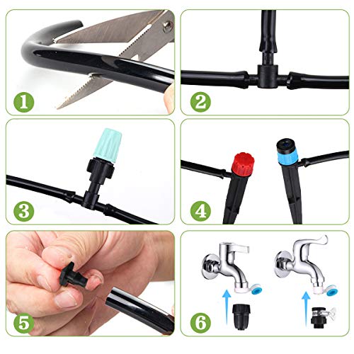 Micro Drip Irrigation Kit,king do way 42m/138ft Garden Irrigation System with Adjustable Nozzle Sprinkler Sprayer&Dripper Automatic Patio Plant Watering Kit Misting Cooling System for Greenhouse,Lawn