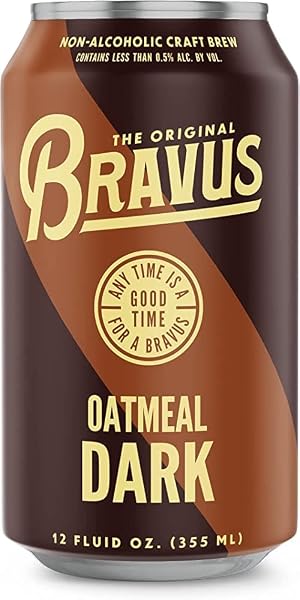 BRAVUS NON-ALCOHOLIC OATMEAL DARK STOUT – 6 PACK X 12 FL OZ CANS – LOW-CALORIE, GLUTEN-REDUCED, VEGAN – GABF SILVER MEDAL WINNER