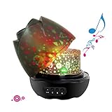 Music Baby Night Light, SlowTon Newest Musical Rotating Projector with Animal Forest Food Patterns Starry Bedroom Romantic for Baby Kids (Black with Music)