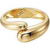 Fashion Chunky Teardrop 14K Gold Plated Bangle Bracelets for Women Dainty Trendy Minimalist Hinge Cuff Wrist Bracelets Statement High Polished Jewelry Party Birthday Gift