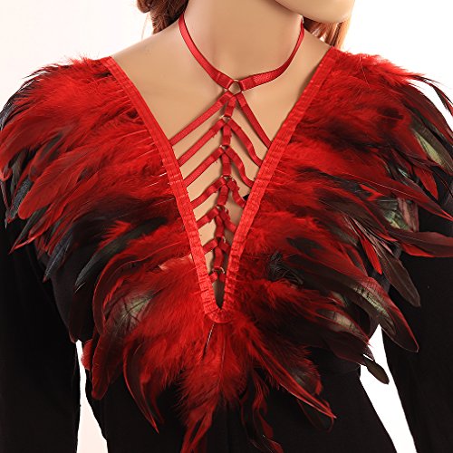 Feather Harness Caged Bralette Strappy Top Body Cage Plus Size BurningÂ Man Goth Fetish Art Clothing (Wine Red)