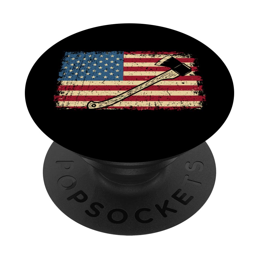 Patriotic Axe Throwing Lumberer USA Flag Hatchet Thrower PopSockets Swappable PopGrip