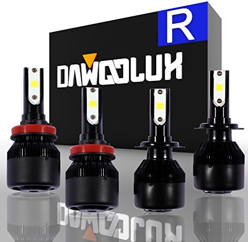 DawooLux H11 H7 LED Combo Headlight Bulbs Conversion Kits (2 sets) Flip COB Chips 120W 15200LM High Low Beam 6000K White Light