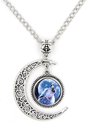 LIAOWY Howling Wolf Necklace Pendant Charm Gemstone Handmade Jewelry