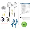 Franklin Sports Fun 5 Combo Set – Badminton, Volleyball, Flip Toss, Flying Disc – Horseshoes or Ring Toss