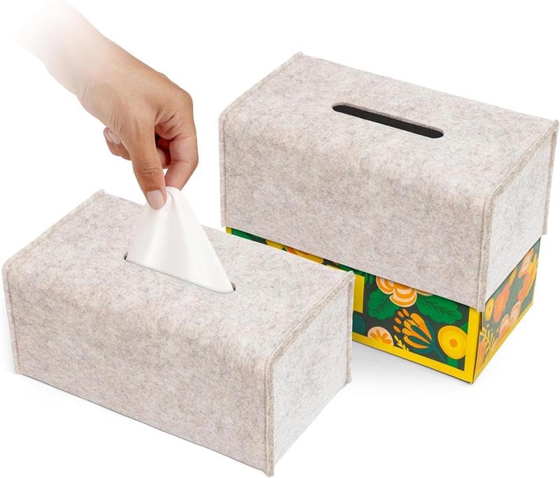 Photo 1 of 2 Pack Tissue Box Cover - Decorative Tissue Box Holder - Modern Felt Tissue Box Cover Rectangle - Medium Size - Oatmeal