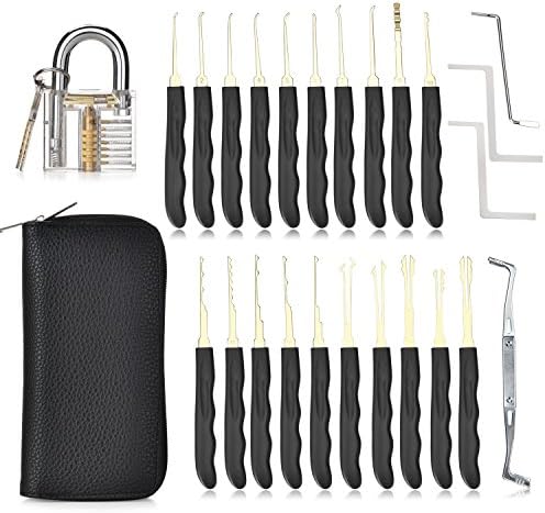 24-Piece Lock Pick Set, DNYCF Crystal Transparent Professional Visible Cutaway Inside View Padlocks, Lock Set with Lock Picking Key, Extractor Tool for Beginner and Locksmiths. [Energy Class A+++]