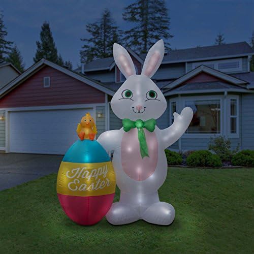 8 Foot Tall Inflatable Easter Bunny &amp; Egg Duo Easter Inflatable Featuring Lighted Interior / Airblown Inflatable Easter Decoration With Built In Fan And Anchor Ropes