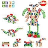 VATOS Wooden Construction Building Set, 96 PCS STEM Learning Toys, 4 in 1 Fun Kids Educational Developmental Nuts & Bolt Assembly Playset for 3 4 5 6 7 8 9 10 Years Old Boys and Girls Best Toy Gifts