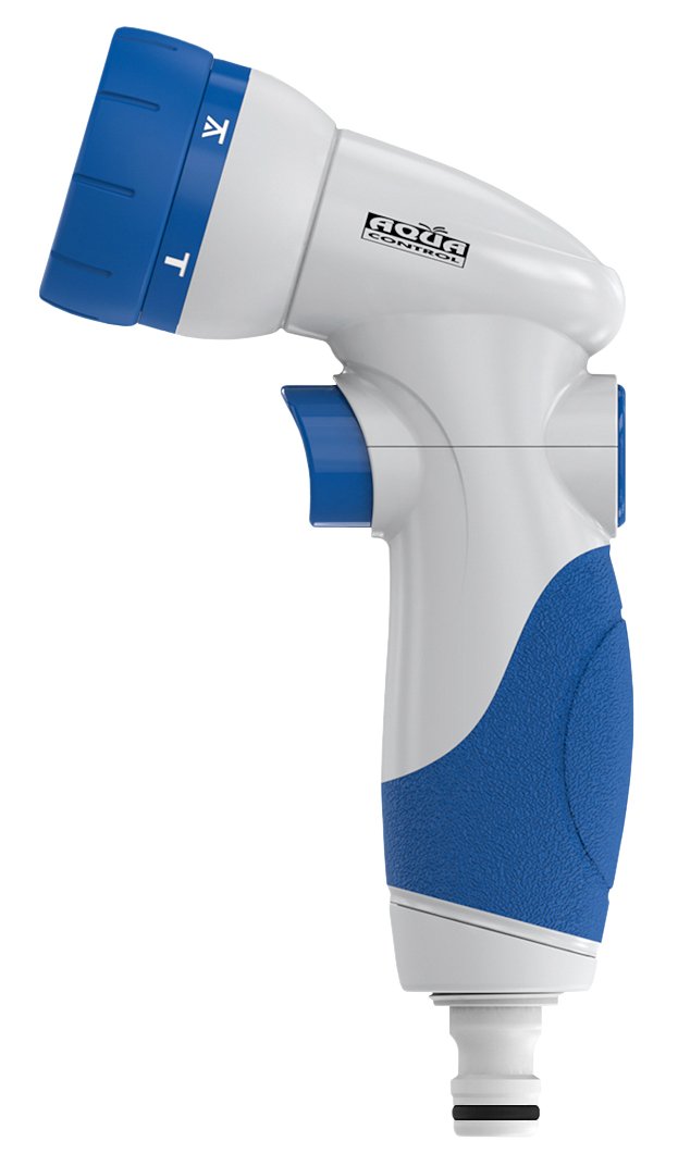 Aqua Control One-Touch Blue White Hose Irrigation Gun with Standard Connection, 2 Finger Operation, Ergonomic Sprayer, Very Easy to Handle.