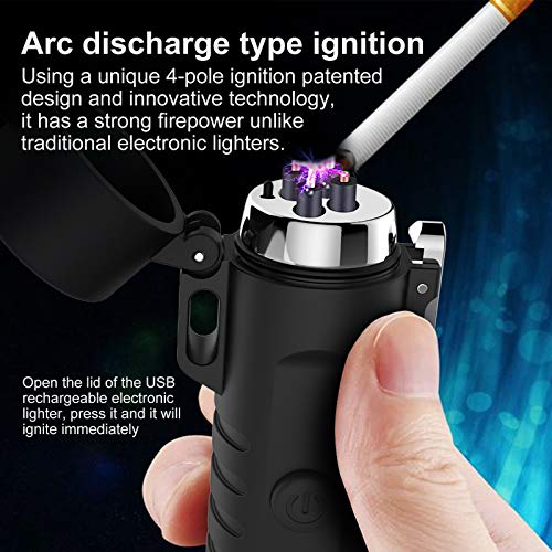 Waterproof Lighter, USB Plasma Lighter Rechargeable Electric Lighter Waterproof with Flashlight Portable Lighter Windproof Arc Lighter for Outdoor Camping Hiking (Black)