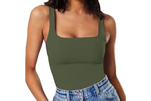 MISSJOY Women's Square Neck Sleeveless Slimming Going Out Tank Tops Bodysuits Clubwear