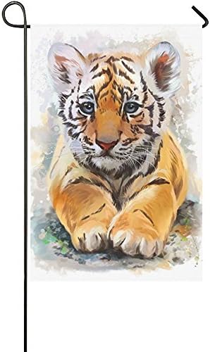 Starclevel Watercolor Painting Little Tiger Babay Long Polyester Garden Flag Banner 12 x 18 inch, Cute Tiger Babay Decorative Flag for Wedding Anniversary Home Outdoor Garden Decor