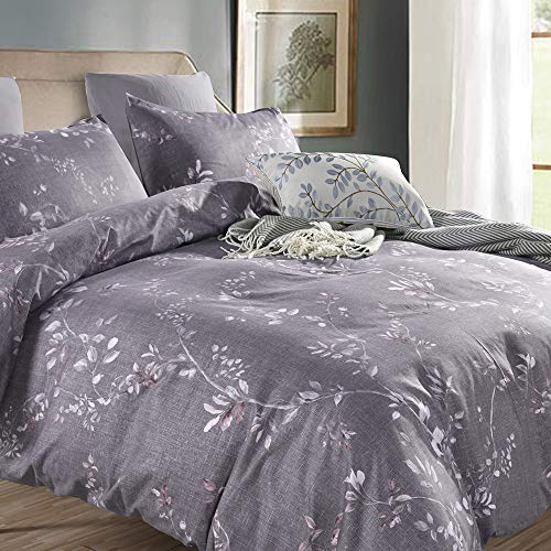 MOVE OVER Duvet Cover Set with Zipper Gray Floral Bedding Plants