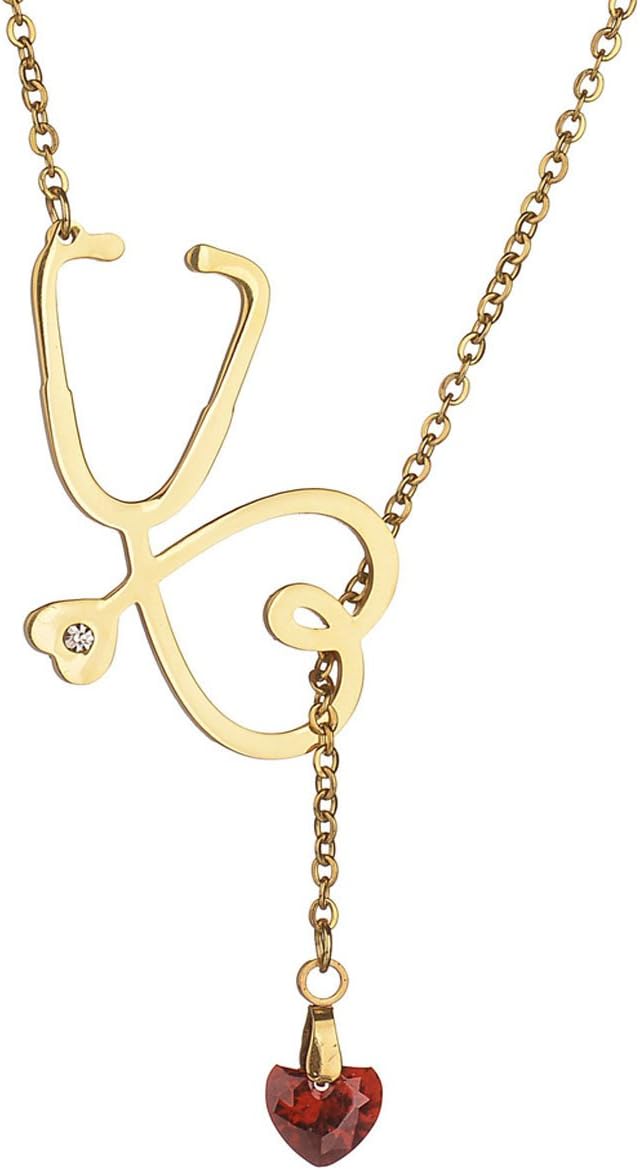 Stethoscope Necklace Stainless Steel Pendant with Heart for Doctor Medical Student Gift the Doctor Nurse Jewelry