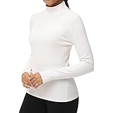THE GYM PEOPLE Women's Mock Turtleneck Long Sleeve Shirts Fleece Thermal Underwear Pullover Tops with Thumb Hole