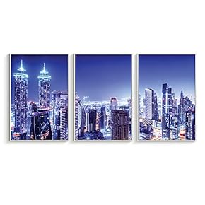 Framed Canvas Wall Art for Living Room, Bedroom Modern City View Canvas Prints for Home Decoration Ready to Hanging - 16"x24"x3 Panels