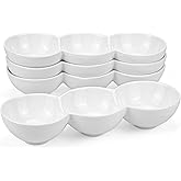 Yesland 3-Compartment Porcelain Appetizer Serving Tray - Set of 4 - White 10 Oz Triplet Bowl, Bowl Set, Perfect for Snacks, D