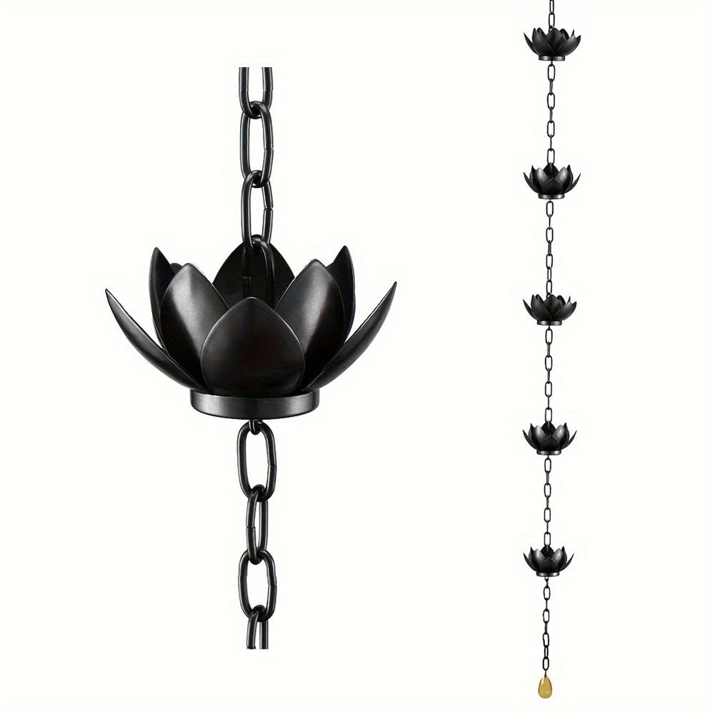 DcnrInsr Functional and Decorative Rain Chain, Lotus Design Cups for Exterior Gutters, Replace Your Downspout