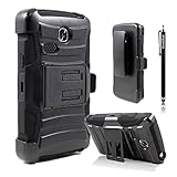 LG Sunrise Case, LG Lucky Case, LG L15G, LG L16C Combo Rugged Shell Cover Holster with Built-in Kickstand and Holster Locking Belt Clip Black + Circle(TM) Stylus Touch Screen Pen