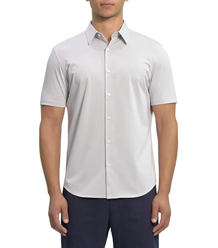 Theory Men's Structure Knit Irving Short Sleeve Shirt, Eclipse, M
